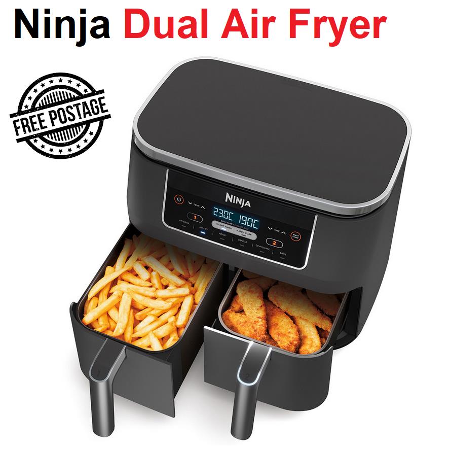 Ninja Air Fryer Large Twin Baskets Dual Cooking Airfyer Machine Frying 1750w