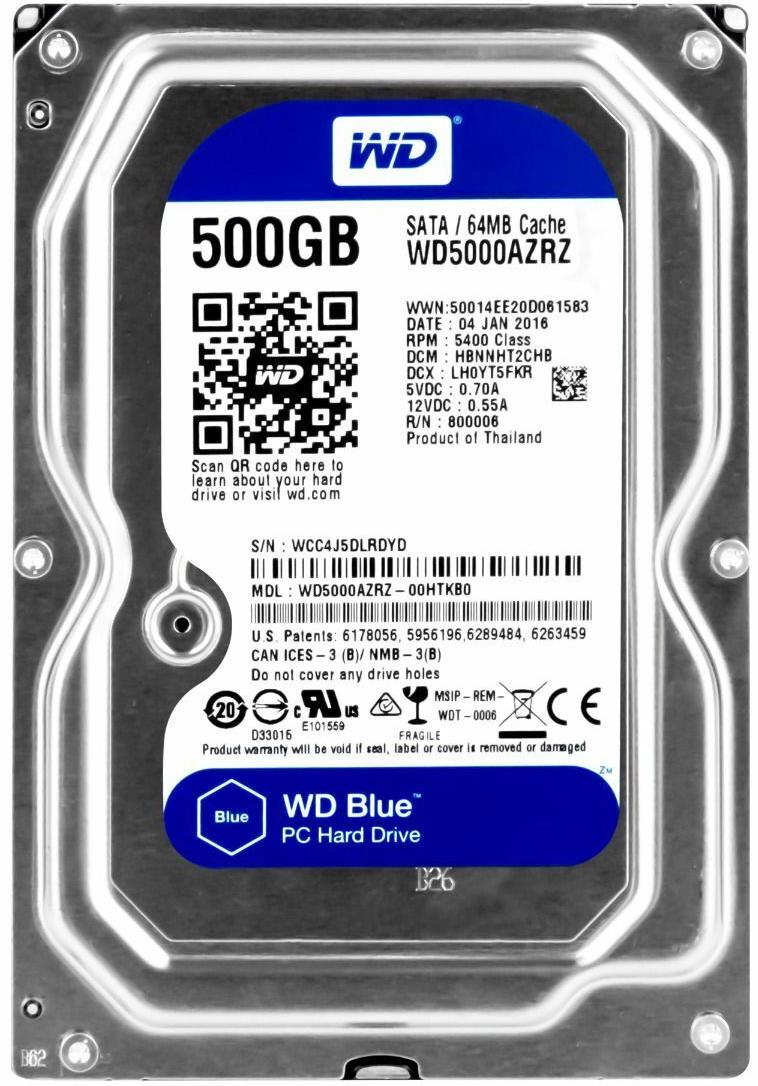 Hard Drive Western Digital Blue 500gb 7200u/min 64mb Sata Iii Wd5000azrz 3.5 "