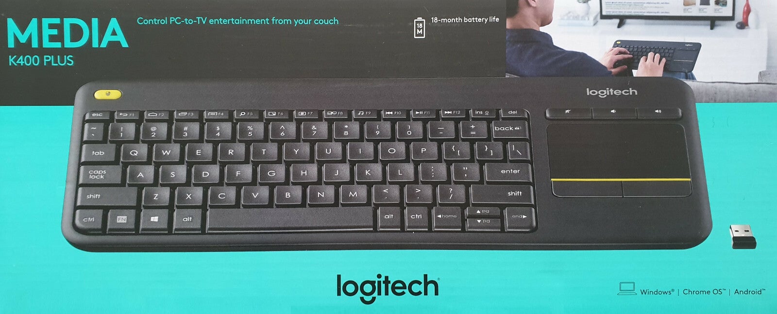 Logitech K400 Plus Media Wireless Touch Keyboard - Black