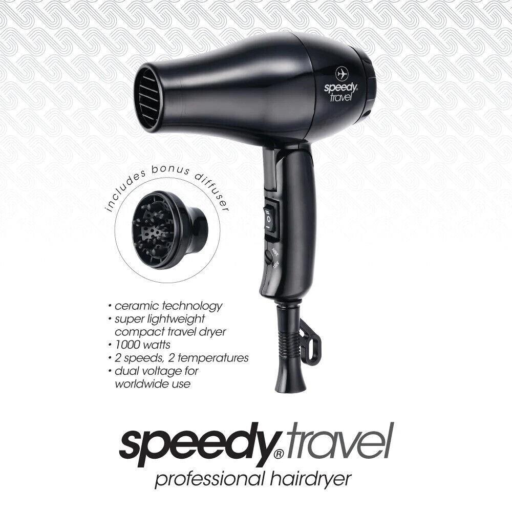 Speedy Travel Hair Dryer Ceramic Hairdryer Black 1000w