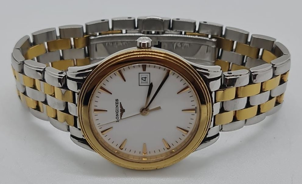Longines L47163227 Fquartz White Dial Two Tone Bracelet Strap Watch,