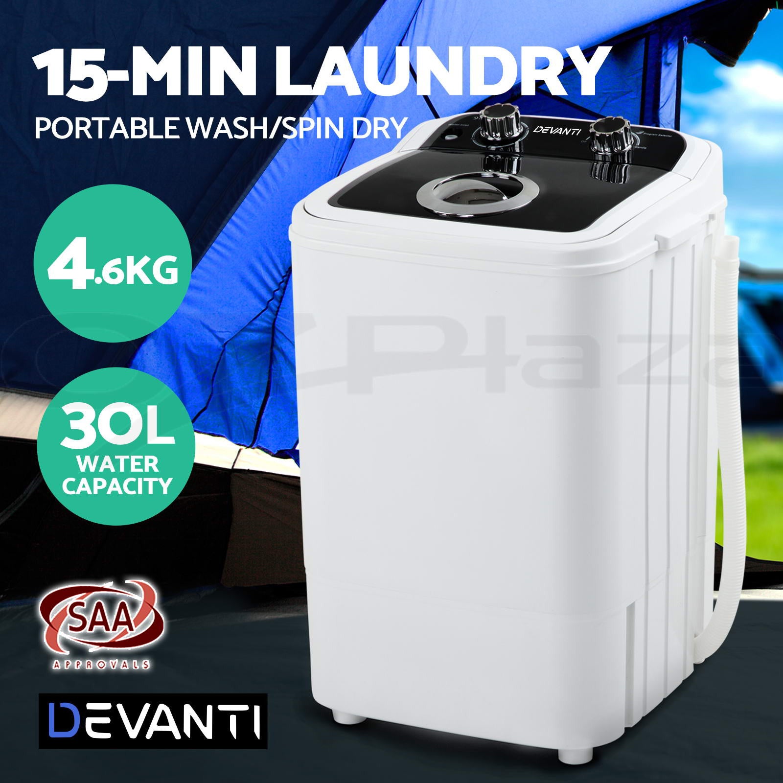 Devanti 4.6kg Mini Outdoor Portable Washing Machine Top Loader Spin