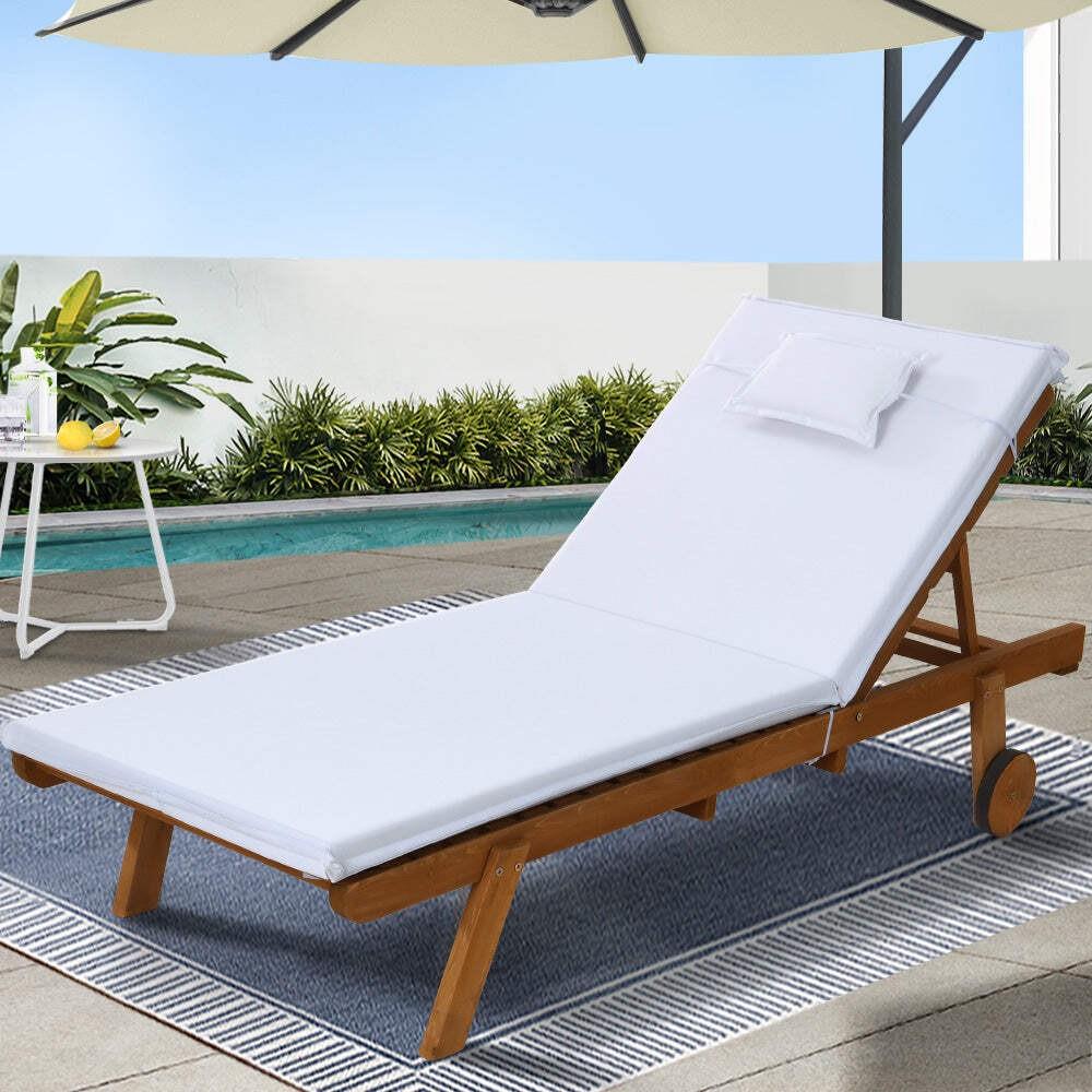 Gardeon Sun Lounge Wooden Lounger Outdoor Furniture Day Bed Wheels