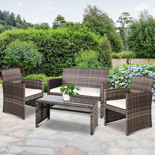 4 Pcs Outdoor Sofa Set Rattan Chair Table Setting Garden Furniture