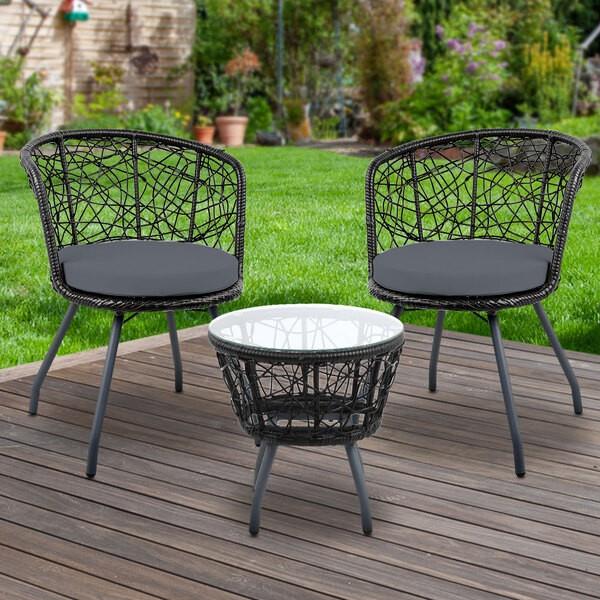 3pc Bistro Set Outdoor Furniture Rattan Table Chairs Patio Garden