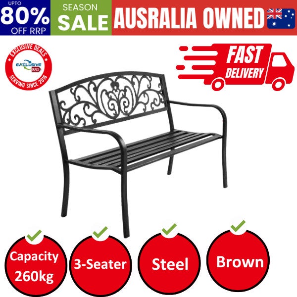 Outdoor Garden Bench Seat Steel Outdoor Furniture 3 Seater Park Bronze