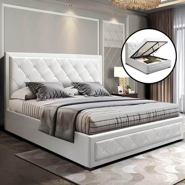 Bed Frame Queen Size Gas Lift White Tiyo