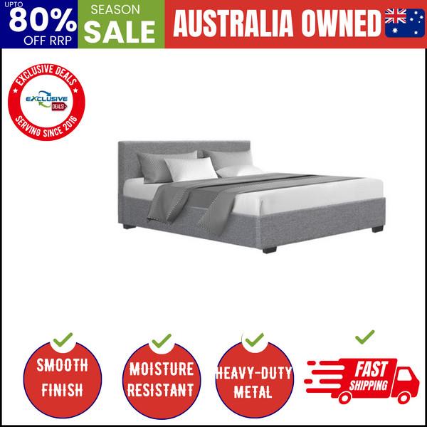 Bed Frame Queen Size Gas Lift Grey Nino