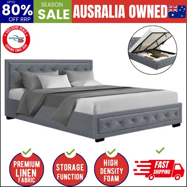 Bed Frame Queen Size Gas Lift Grey Tiyo