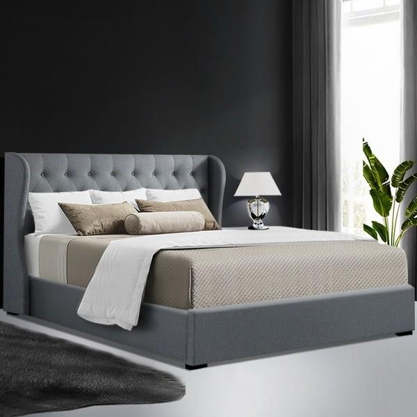 Bed Frame Queen Size Gas Lift Grey Issa