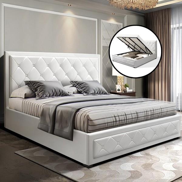 Bed Frame King Size Gas Lift White Tiyo