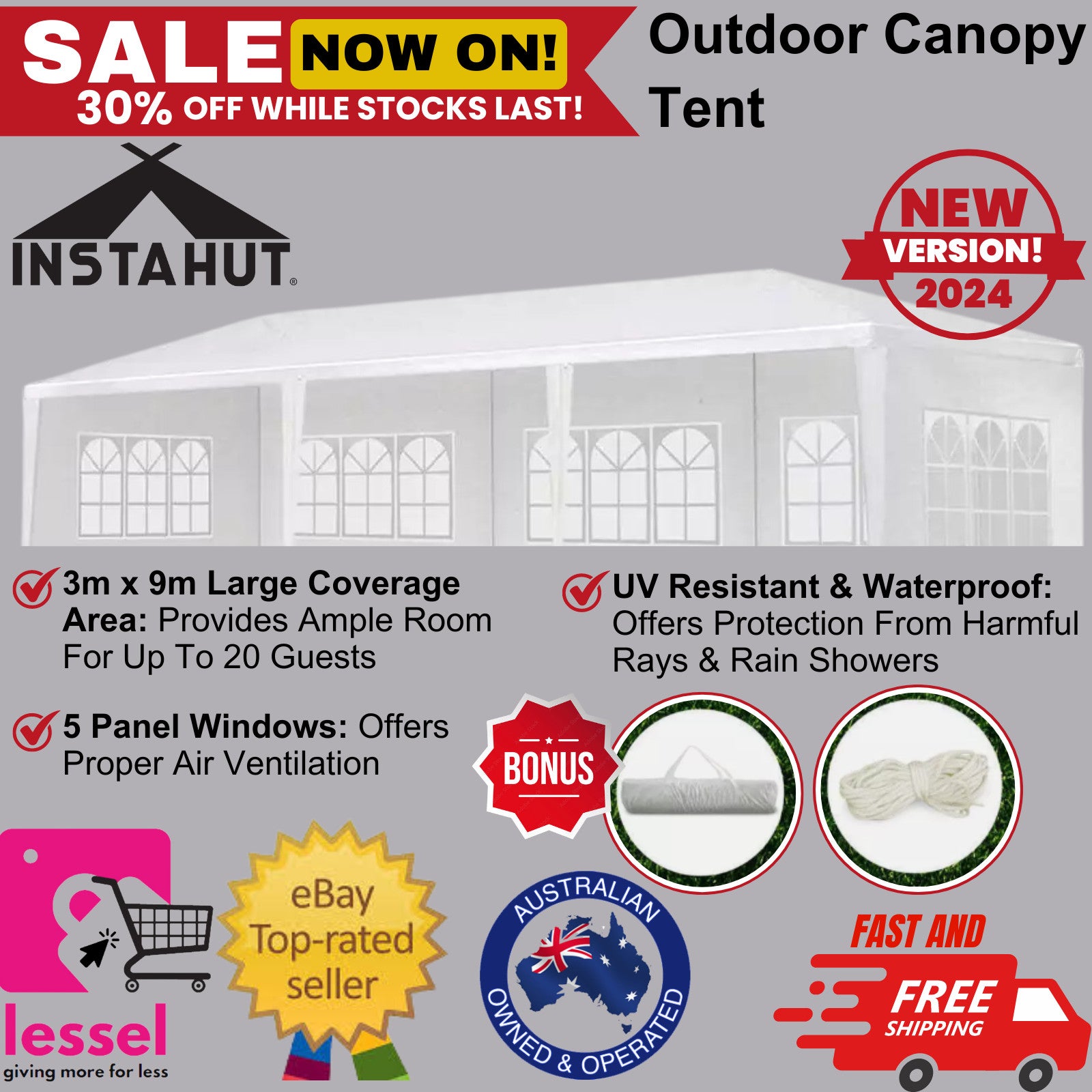 Instahut Gazebo 3x9 Outdoor Marquee Party Wedding Outdoor Tent Canopy