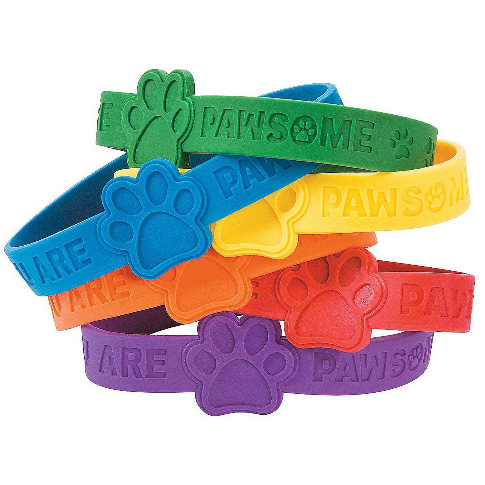 Dogs Puppies Party Favours Prizes 24 Paw Print Rubber Wristbands Wrist