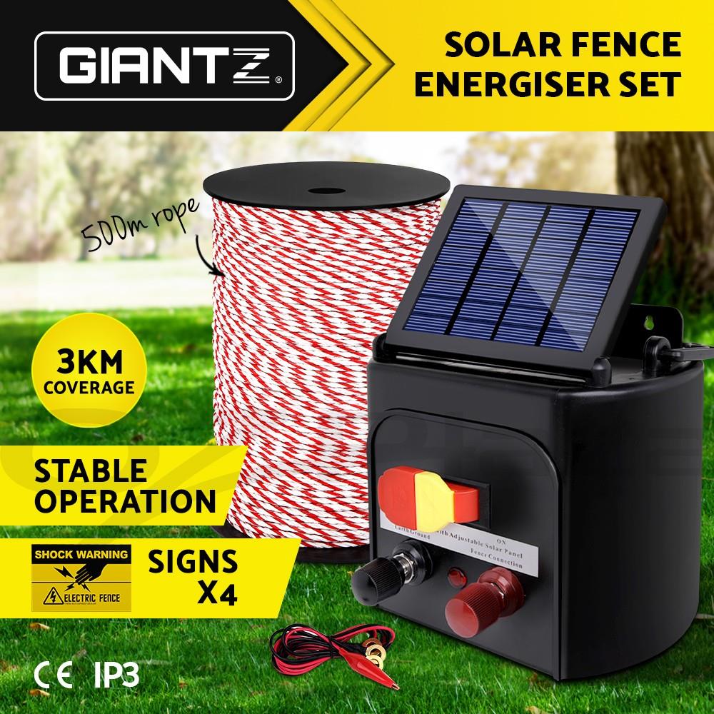 Giantz Electric Fence Energiser 3km Solar Powered Energizer Charger +