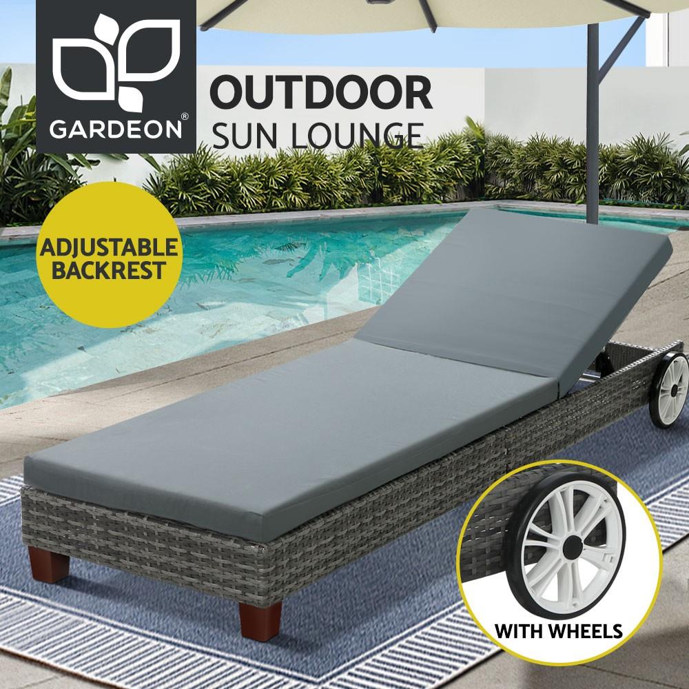 Gardeon Sun Lounge Wicker Lounger Day Bed Wheel Patio Outdoor