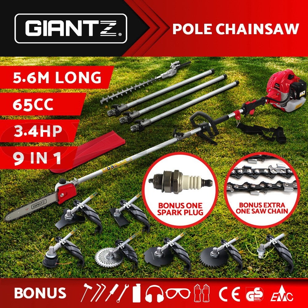 Giantz 65cc Pole Chainsaw Hedge Trimmer Brush Cutter Whipper Snipper
