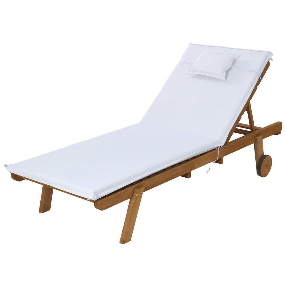 Gardeon Sun Lounge Wooden Lounger Outdoor Furniture Day Bed Wheels