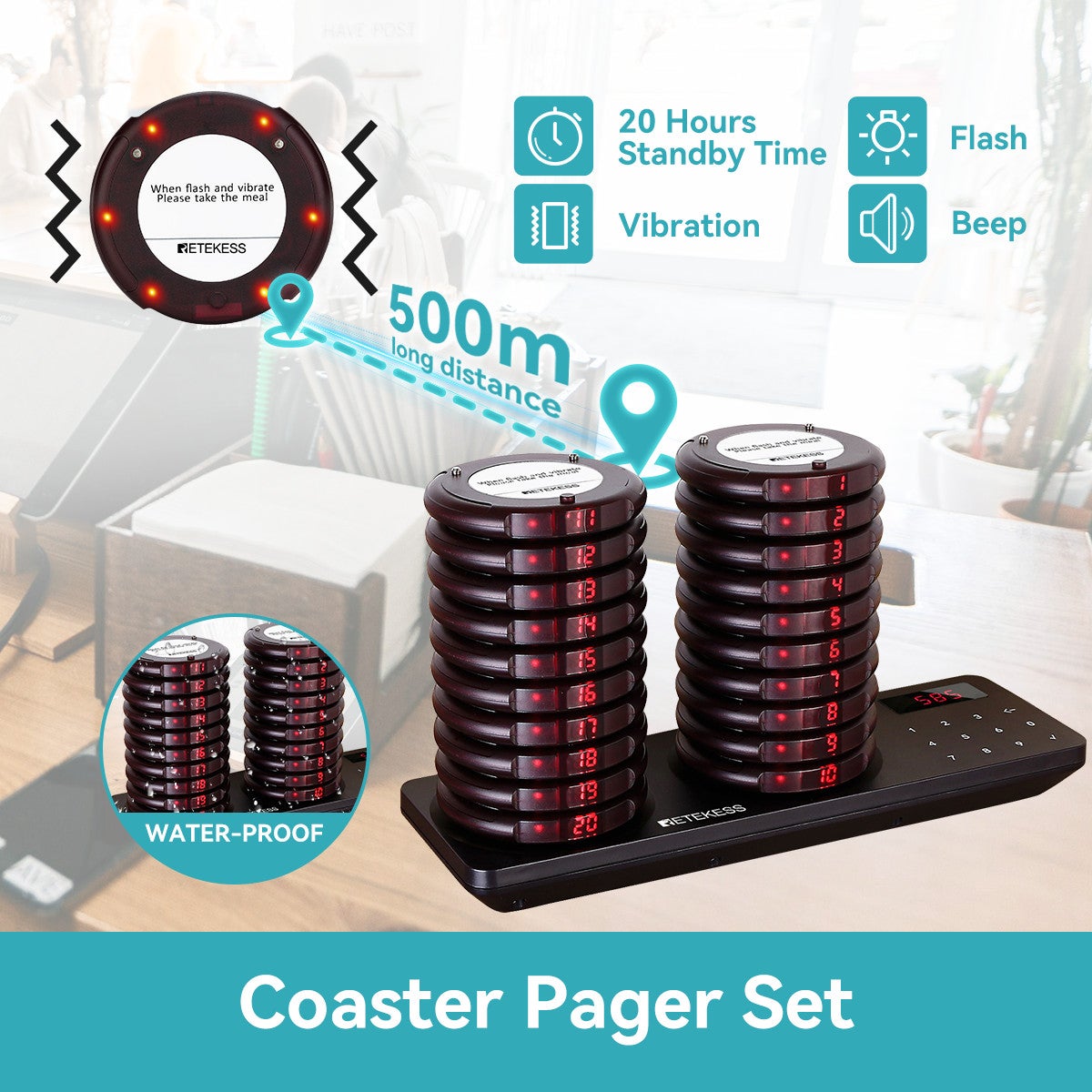 Retekess Td163 Restaurant Pager Queuing System Waterproof 20 Buzzers