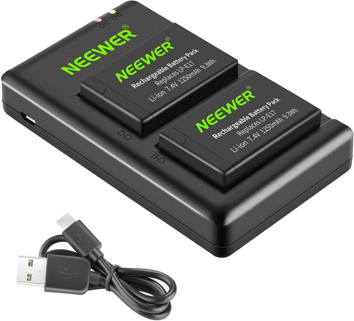 Neewer 2-pack Lp-e17 Replacement Battery And Dual Usb Charger For