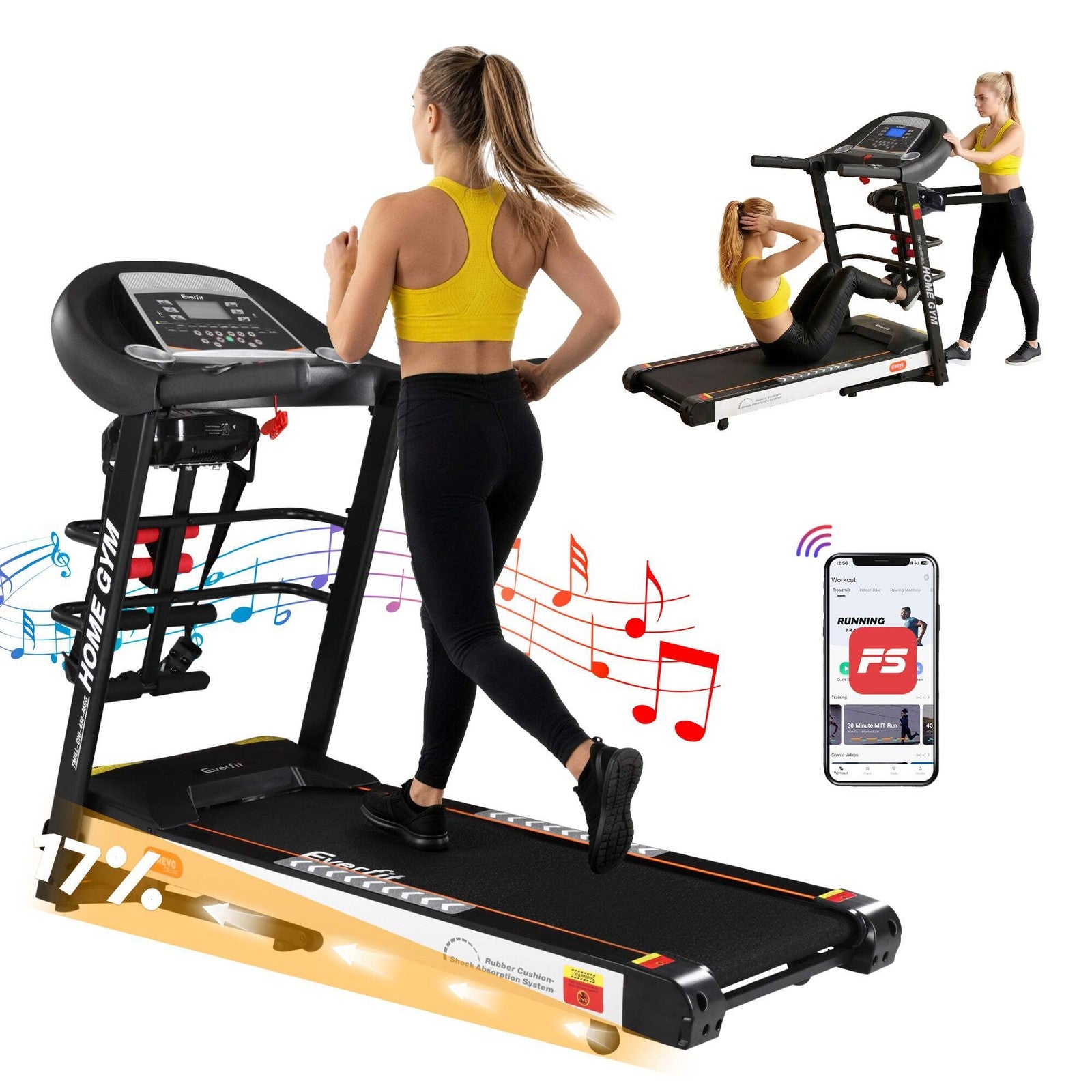 Everfit Treadmill Electric Home Gym Fitness Exercise Machine W/
