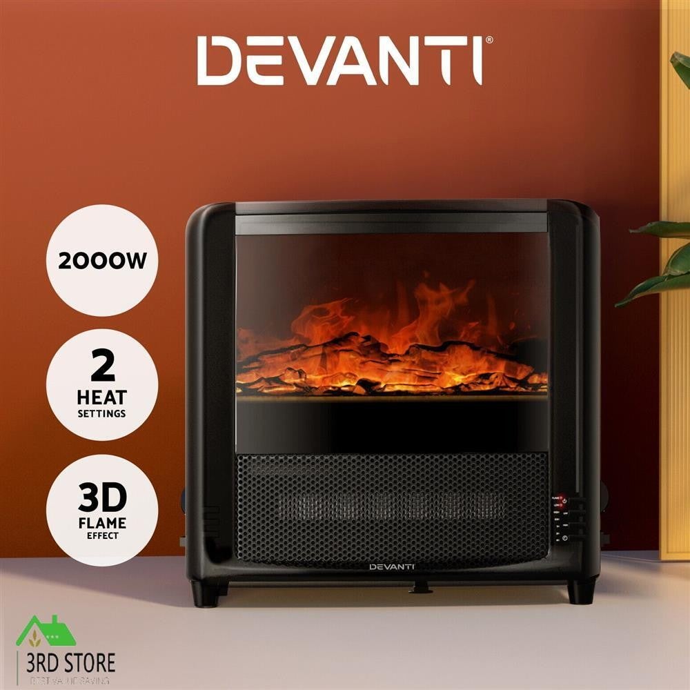 Devanti Electric Fireplace 3d Flame Effect Timer Portable Indoor