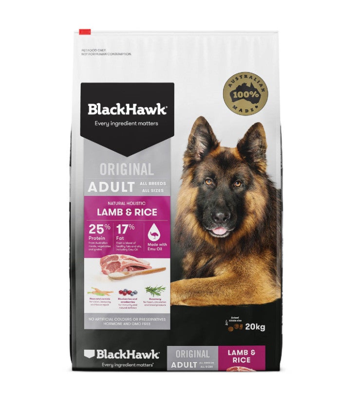 Black Hawk Dry Dog Food Adult Lamb And Rice 20kg - Long Exp - Free