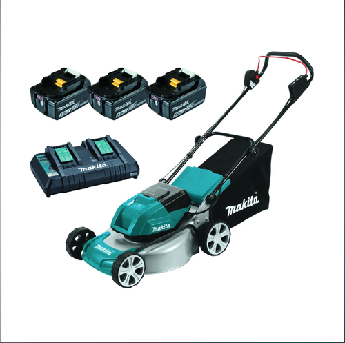 Makita Dlm464pt3 36v (18vx2) 460mm (18") 5.0ah Cordless Brushless Lawn Mower ...