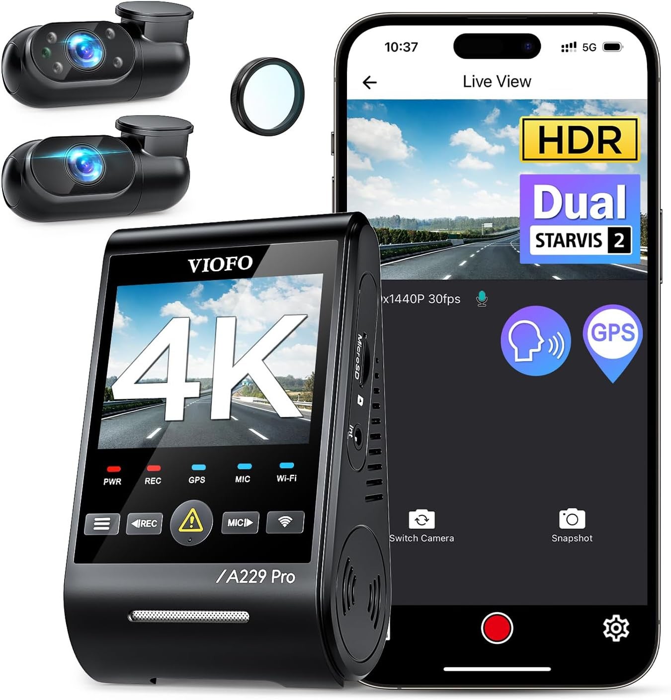 Viofo A229 Pro 3 Channel 4k Hdr Dash Cam, Dual Starvis 2 Sensors