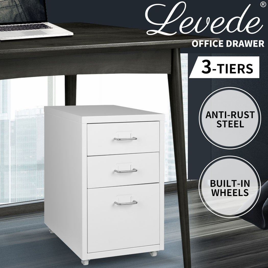 Levede 3 Drawer Office Drawers Cabinet Storage Cabinets Steel Rack