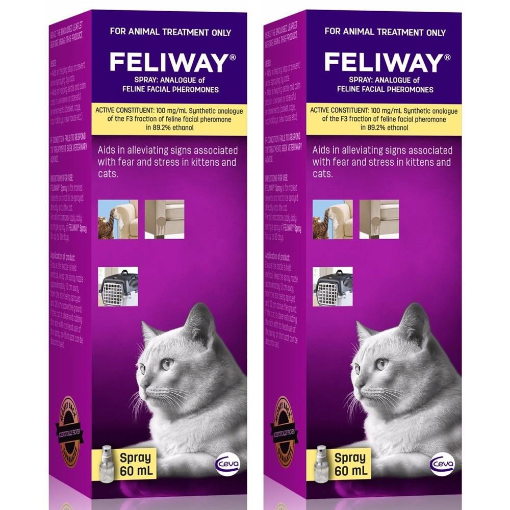 2 X Feliway Calming Travel Spray For Kittens & Cats 60ml Twin Pack