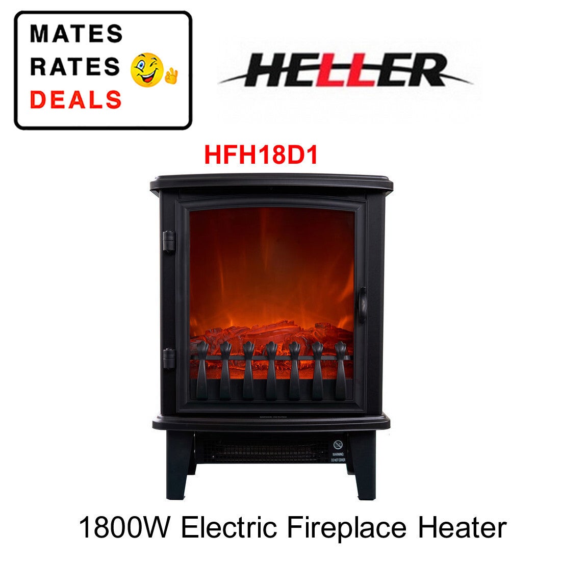 Heller 1800w Electric Fireplace Heater Freestanding Flame/fire Effect
