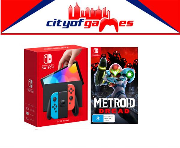 Nintendo Switch Oled Model Console Neon & Metroid Dread Bundle In Stock