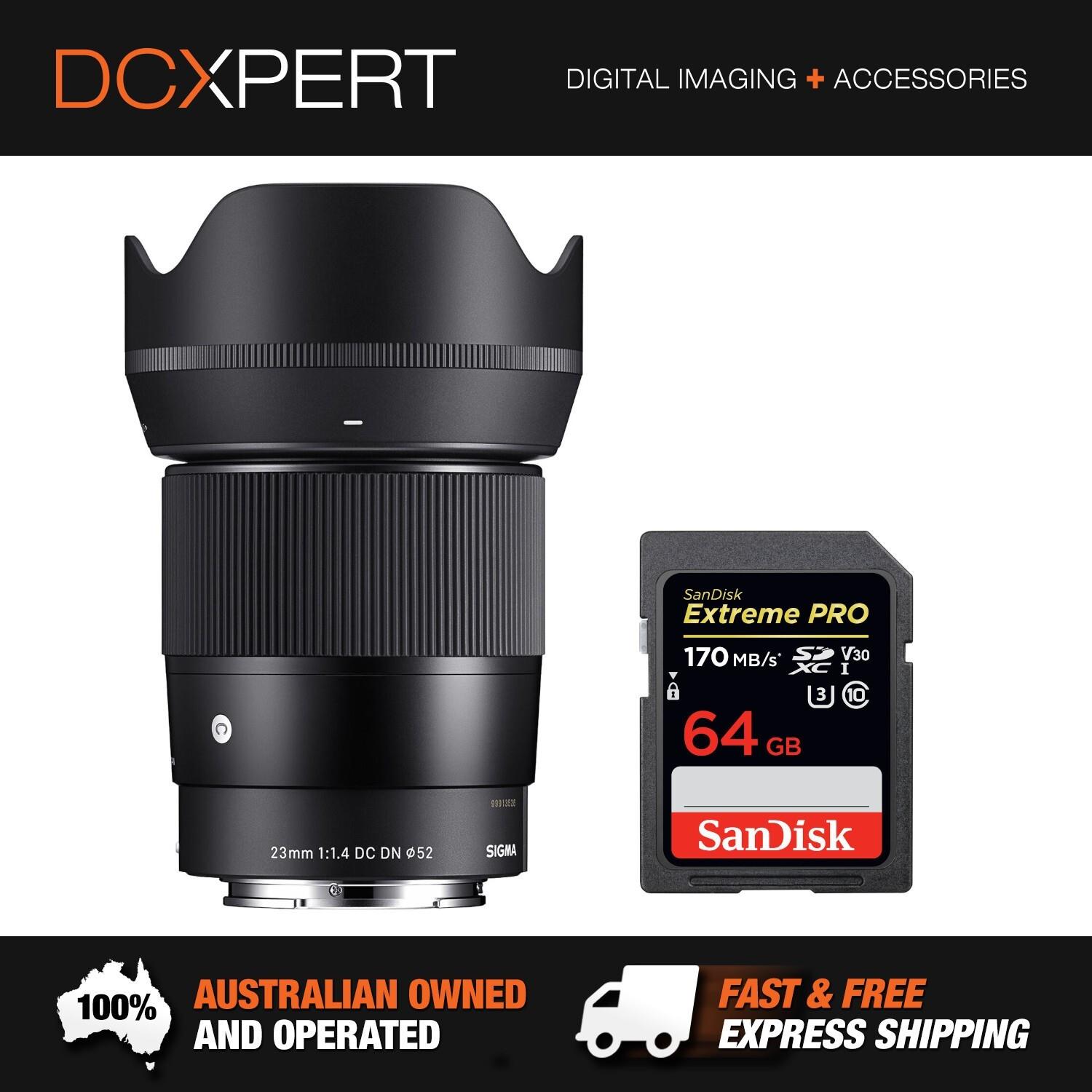 Sigma 23mm F/1.4 Dc Dn Contemporary Lens For Sony E-mount (4348965) + Sd Card