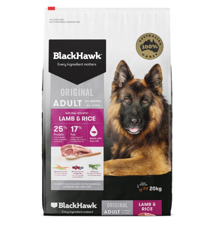 Black Hawk Dry Dog Food Adult Lamb And Rice 20kg - Long Exp - Free