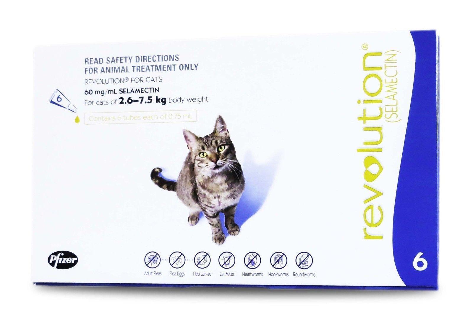 Revolution For Cats - Flea & Worm Treatment 2.6-7.5kg - 6 Pack