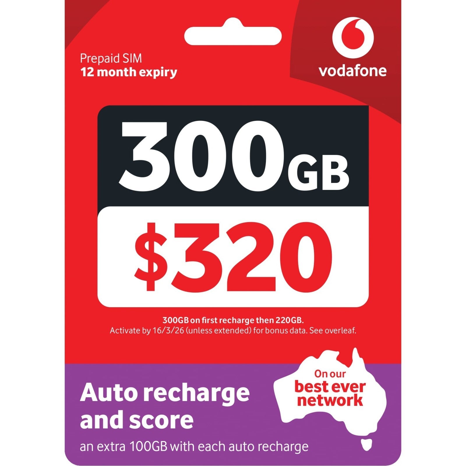 Vodafone $320 Starter Pack Prepaid Sim Card