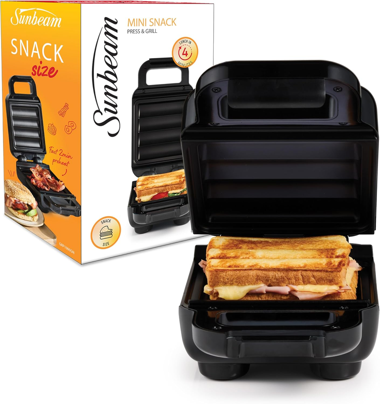 Mini Snack Press & Grill | Sandwich Press& Mini Oven In One, Cooks Fast Ready In