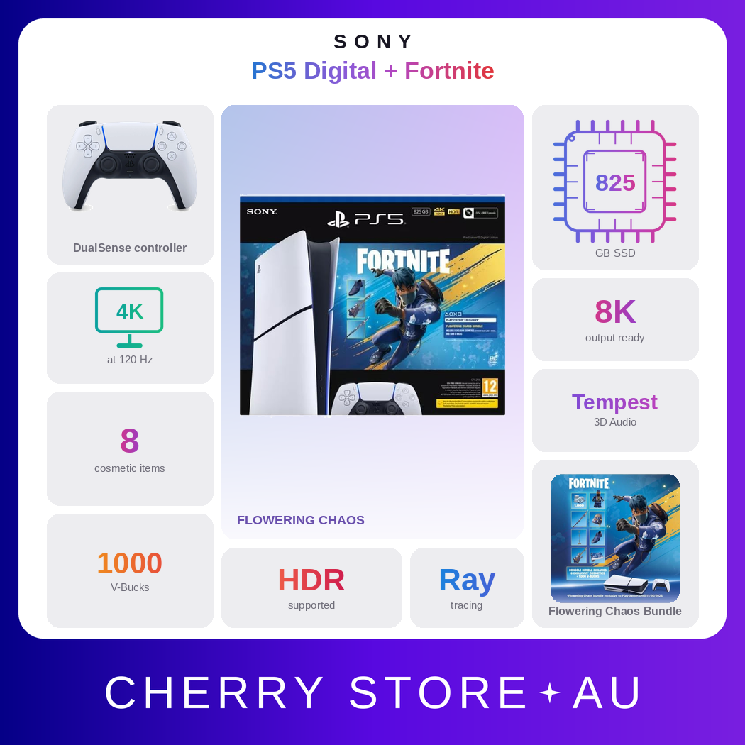 Sony Ps5 Playstation 5 Digital Edition Console 825gb - Fortnite Flowering Chaos