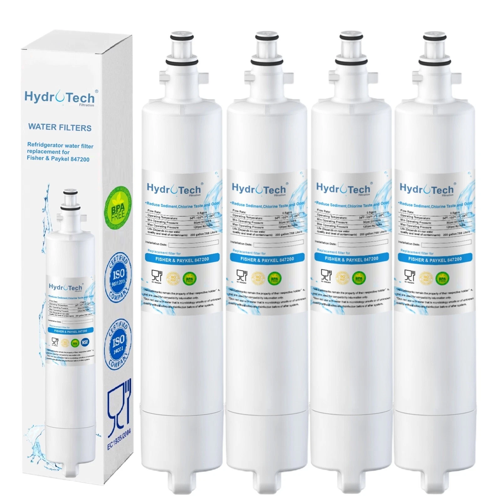 4 X Fisher Paykel 847200 Fridge Water Filter Replacement Cartridges Rf730qzuvb1