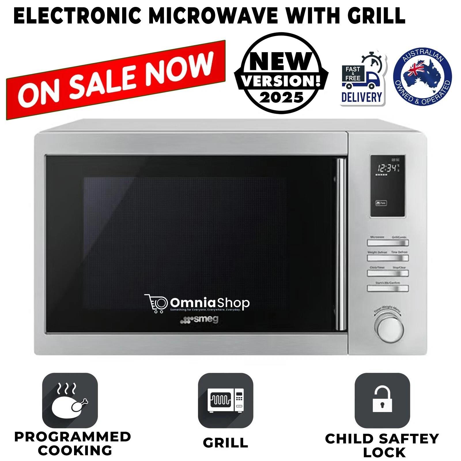 Smeg 2 In 1 Microwave Oven Grill Convection 34l Stainless Steel 1000w Sa34mx