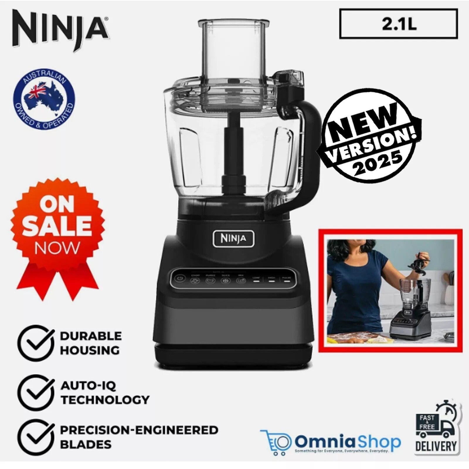 Ninja 2.1l Food Processor Electric 850w Dough Mixer Chopper Slicer Puree Black