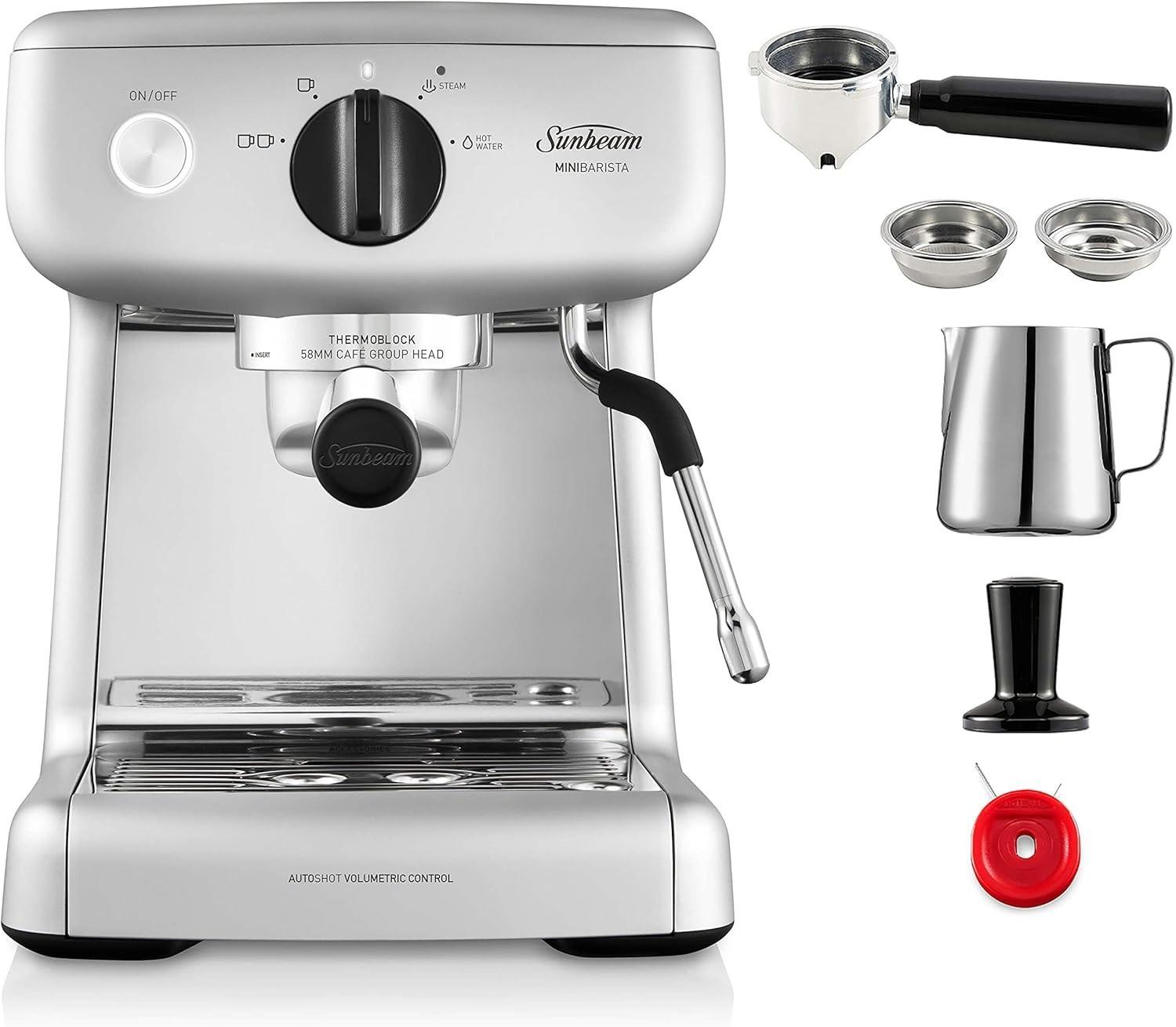 Sunbeam Mini Barista Coffee Machine, 2l Water Tank, 15 Bar Italian Pump