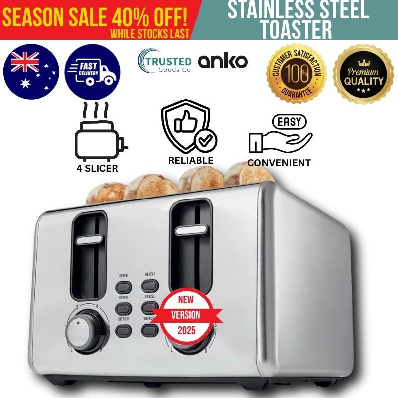 Anko Toastie Slice 4 Slice Toaster Stainless Steel Bread Toaster Brand