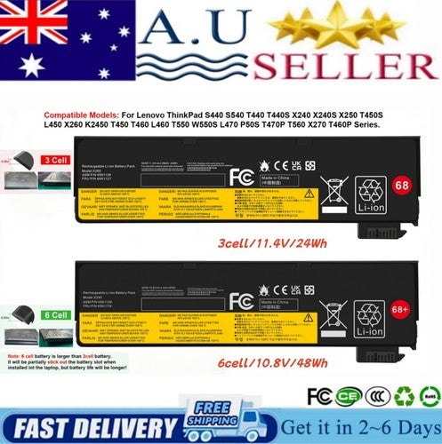 68/68+ Battery For Lenovo Thinkpad T440 T450 T460 L450 L460 W550s X240 X260 X270