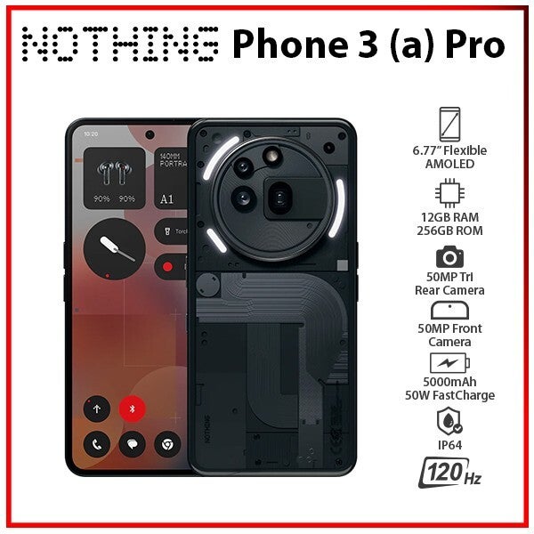 Nothing Phone 3(a) Pro Black 12gb+256gb Dual Sim Unlocked Android Mobile Phone