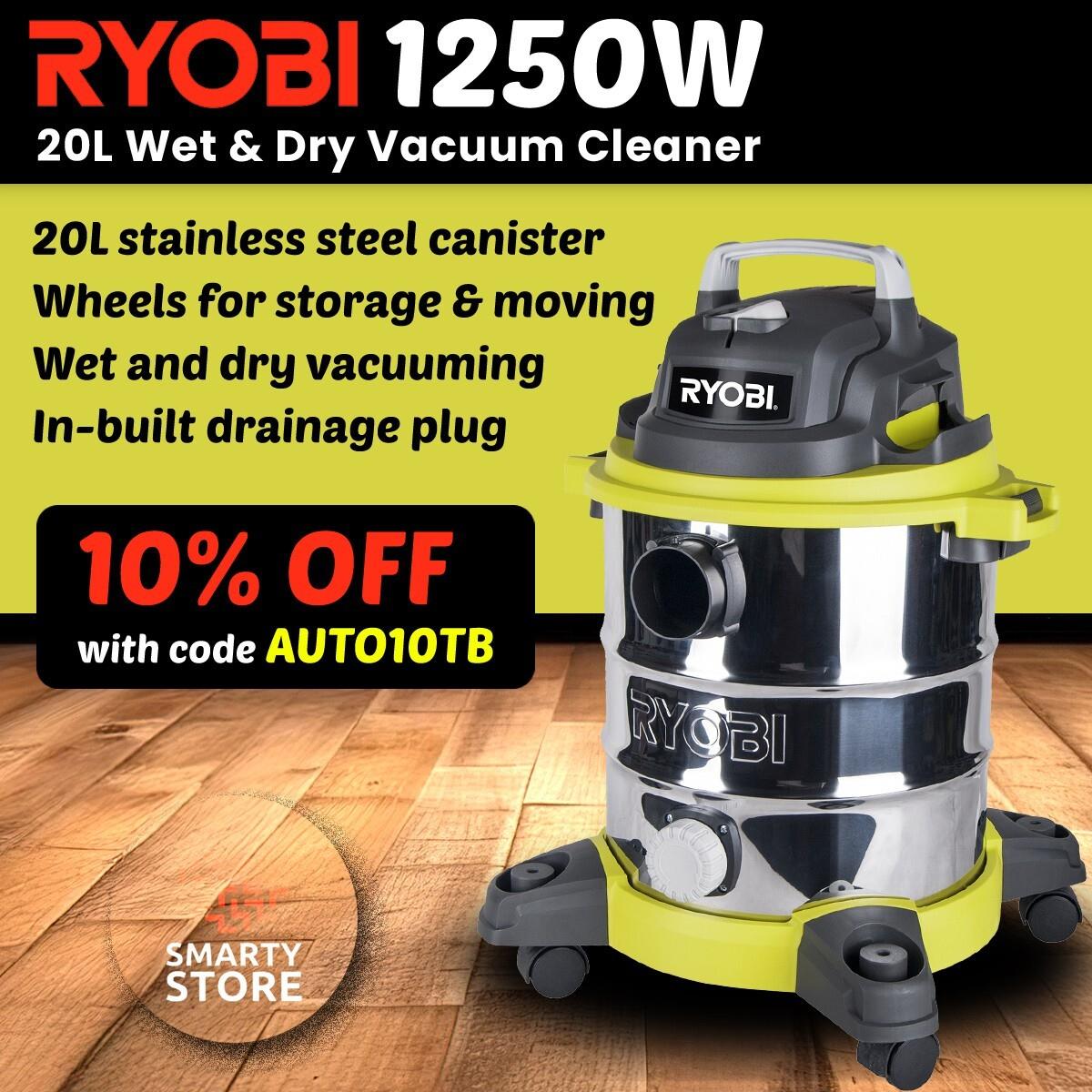 Ryobi Wet Dry Vacuum Industrial Commercial Home Work Vac 20l Stainless Steel