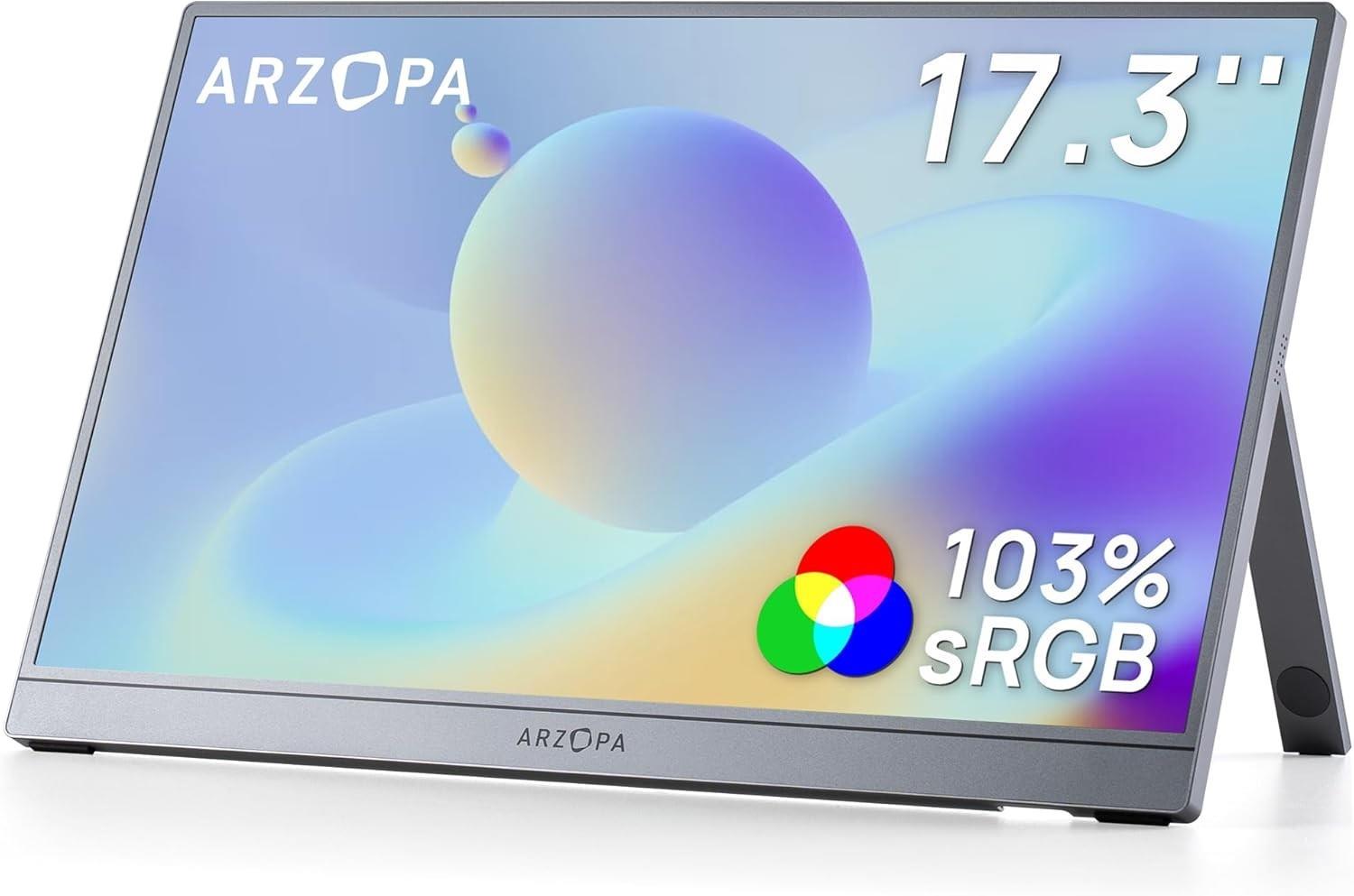 17.3" Portable Monitor Gray, 1080p Fhd 103% Srgb Ips Gaming Monitor Laptop Monit