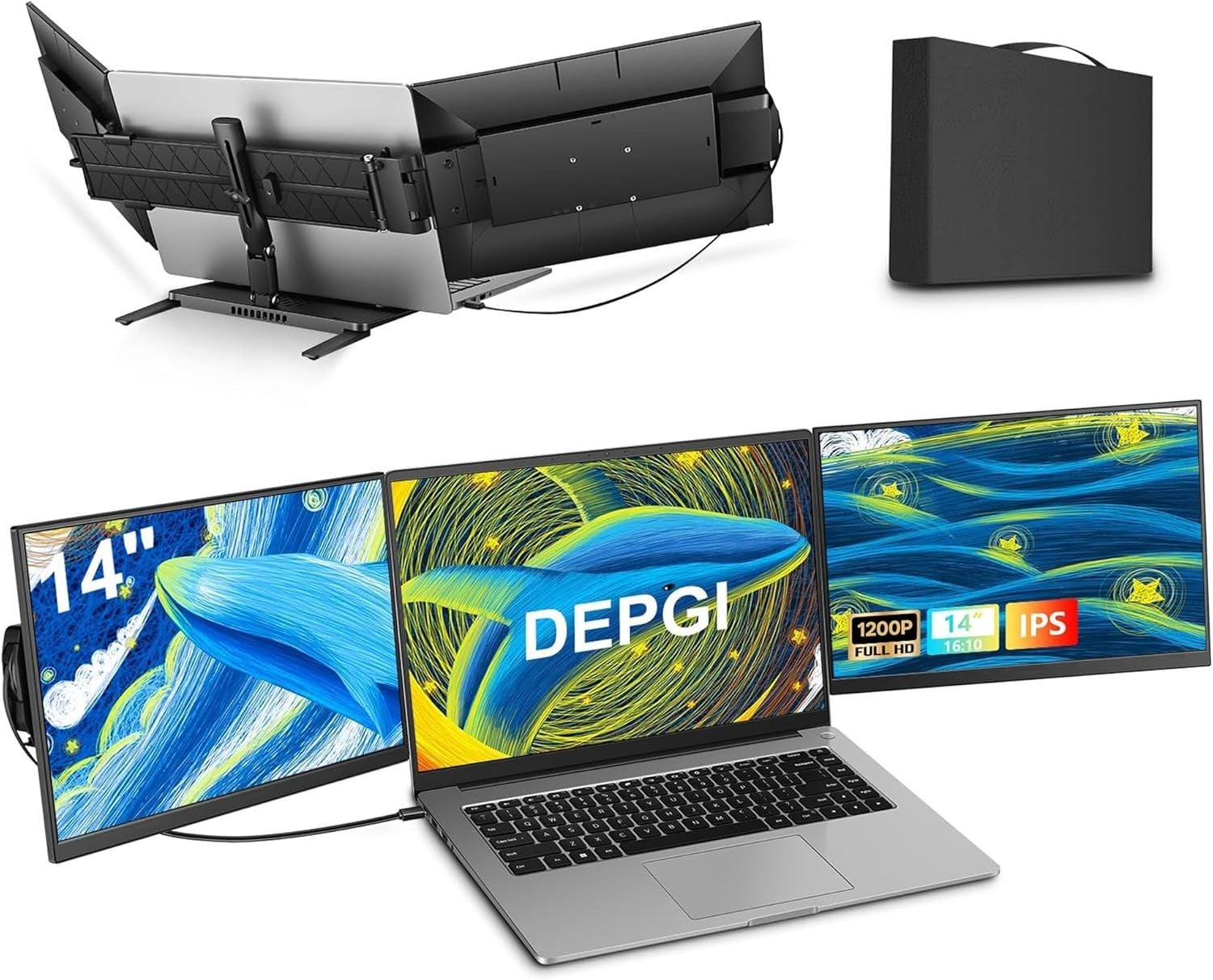 14" Laptop Screen Extender Fhd 1200p Portable Triple Monitor Windows Mac