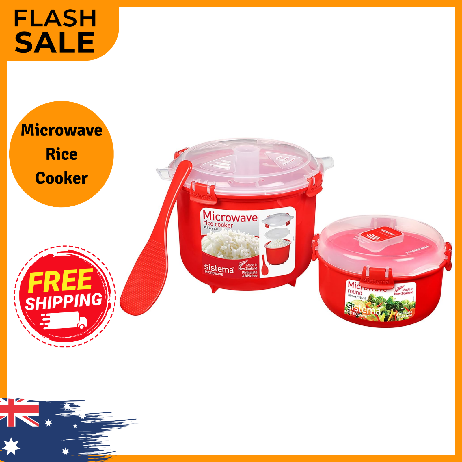 Sistema 82001 Microwave Rice Cooker (2.6l) And Round Microwave Food Container
