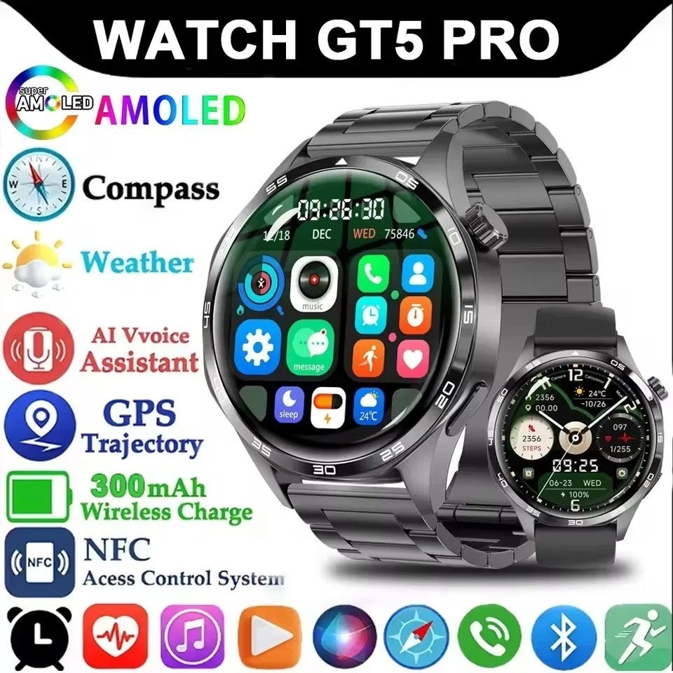 For Huawei Gt5 Pro Smart Watch Men Gps Nfc 360360 Amoled Screen Heart Rate Blue